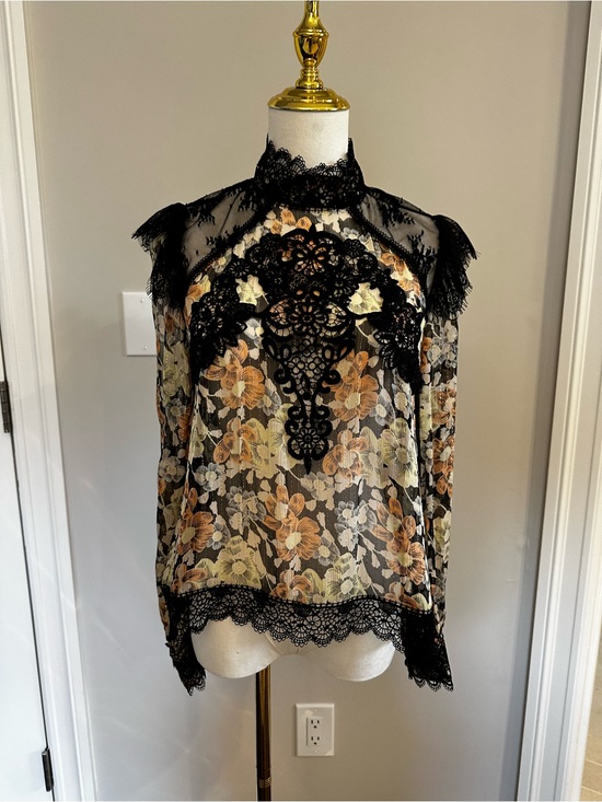 The Kooples Tops - The Kooples Black Sheer Floral Lace Blouse